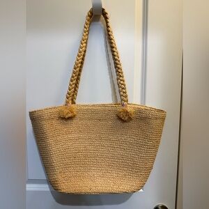 Woven Straw Tote Bag in Natural Tan